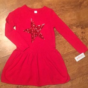 New Cat Jack red star sequin holiday dress Sz 7/8